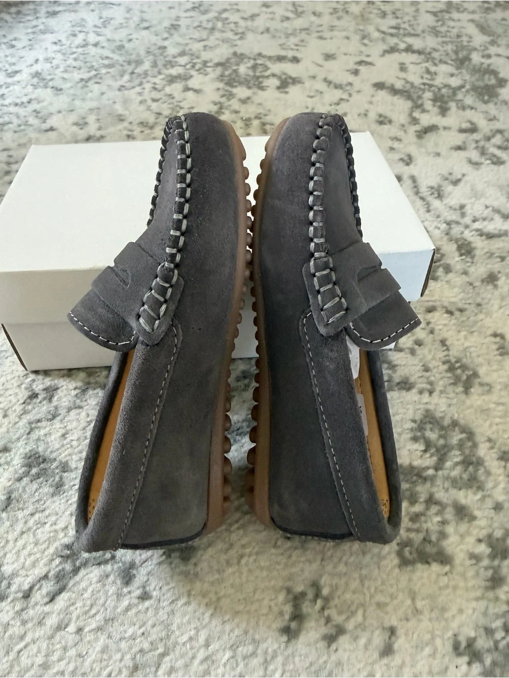 Gray Suede Kids Penny Loafers